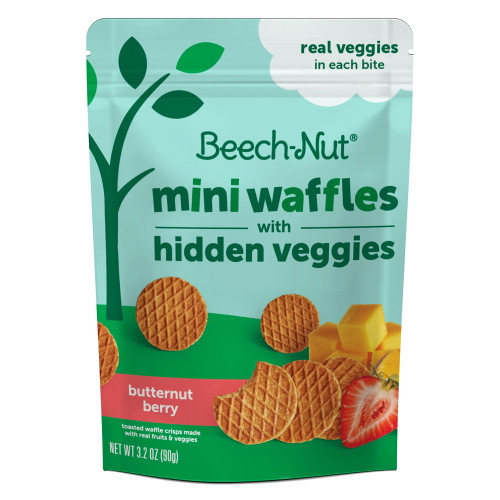 Beech-nut Mini Waffles Butternut Berry Hidden Veggies Toddler Snack, 3.2 Oz Bag