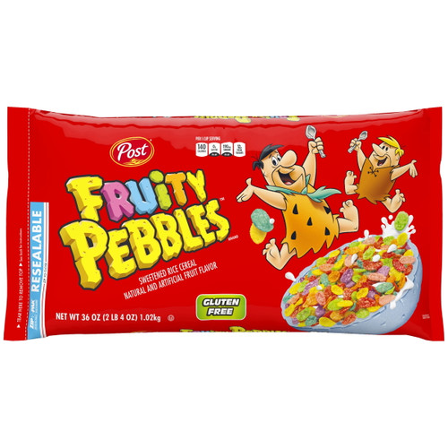 Post Fruity Pebbles Breakfast Cereal, Sweetened Rice Cereal, 36 Oz