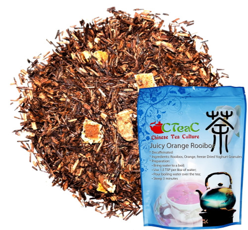 Chinese Tea Culture Juicy Orange Rooibos, Decaffeinated, Taste Is Similar To A Hard Candy That Has Fine Sweet, Orange Notes A Fresh Aromatic Composition, Delicious For Hot Or Iced, Loose Leaf Tea, 2oz