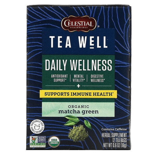 Celestial Seasonings, Herbal Tea, Daily Wellness, Organic Matcha Green, 12 Tea Bags, 0.6 Oz