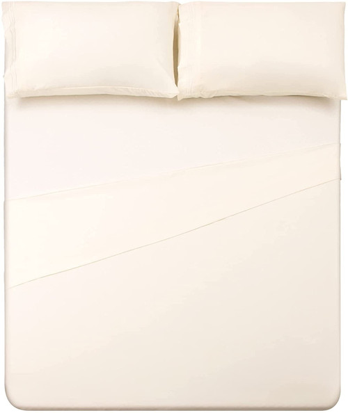 Queen Size Sheets Set 4pcs Brushed Microfiber Polyester Bedding Sheets Up To 16" Deep Pocket Cream