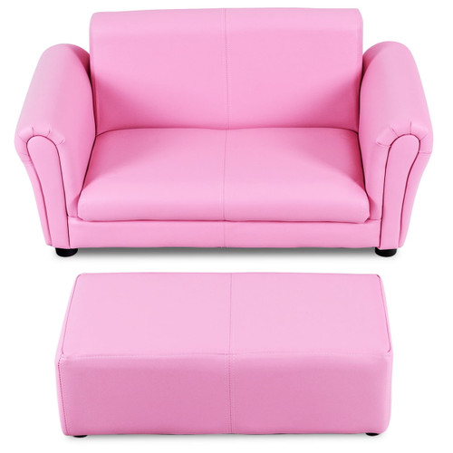 Infans Pink Kids Sofa Armrest Chair Couch Lounge Children Birthday Gift W/ Ottoman New