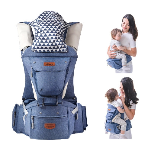 Sunveno Baby Hipseat Ergonomic Baby Carrier Soft Cotton 6 In 1 Safety Infant Newborn Hip Seat For Home, Outdoor, Travel, 6-36 Months Babies Girls And Boys, Blue