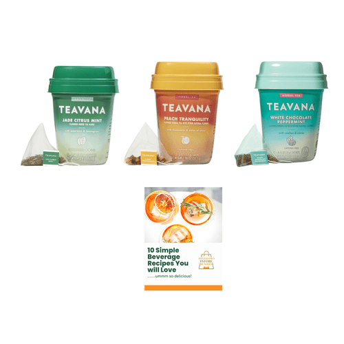 Teavana Tea Jade Citrus Mint, Peach Tranquility, White Chocolate Peppermint Herbal Tea Caffeine Free, With Erecipe Book (set Of 4)