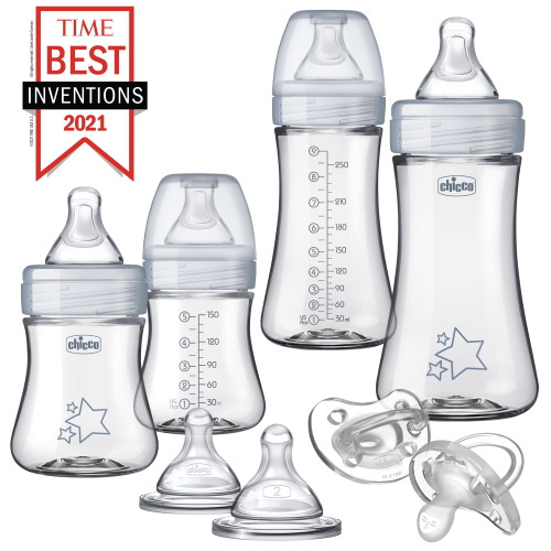 Chicco Duo Newborn Hybrid Baby Bottle Starter Gift Set With Invinci-glass Inside/plastic Outside In Clear/grey