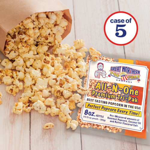 8 Oz Popcorn Packs Â– Pre-measured, Movie Theater Style, All-in-one Kernel, Salt, Oil Packets For Popcorn Machines By Great Northern Popcorn (5-pack)