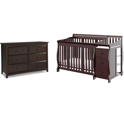 Baby Crib With Changing Table And 6 Drawer Double Dresser Set In Espresso