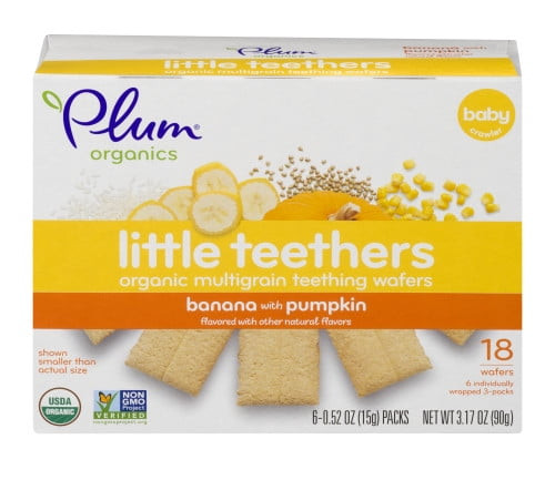 Plum Organics Little Teethers Organic Multigrain Teething Wafers: Banana With Pumpkin - 18 Wafers, 6 Pack, Baby Food