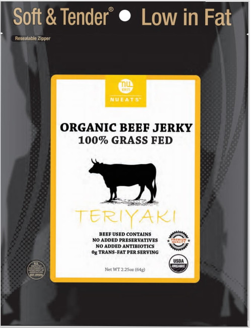 Nueats, Organic 100% Grass Fed Beef Jerky,teriyaki,2.25oz