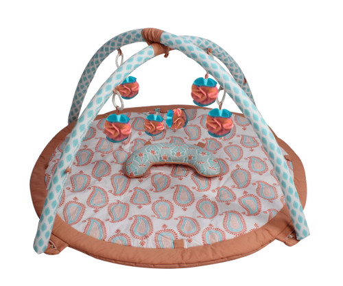 Bacati - Girls Activity Gym & Playmat, Sophia Paisley Coral/aqua With Toys