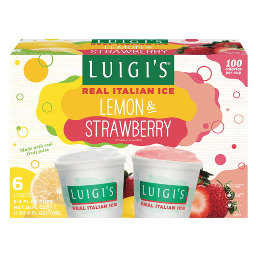 Luigi's Lemon & Strawberry Real Italian Ice, 6 Fl Oz, 6 Count