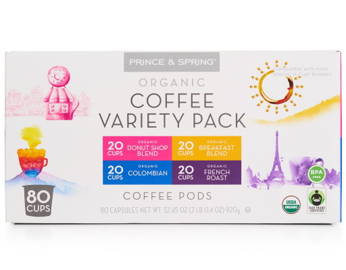 Prince & Spring Organic Coffee Pods Variety Pack 80 Ct.