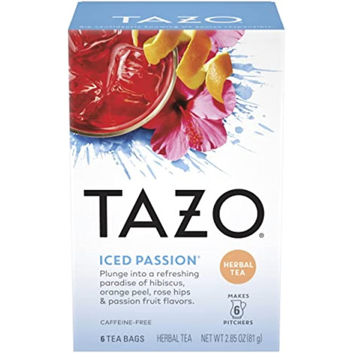 Tazo Tea Bags, Herbal Tea Iced Tea Bags, Iced Passion, Caffeine-free, Makes 6 Pitchers (pack Of 4)