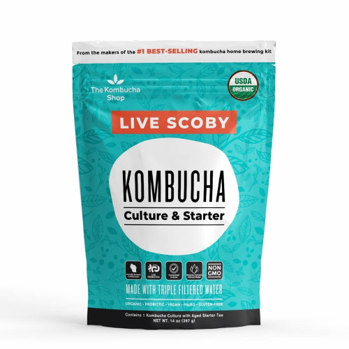 The Kombucha Shop - Organic Scoby Kombucha Starter Kit With Live Culture And Brewing Liquid For Fermented Tea