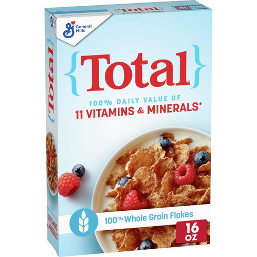 Total Breakfast Cereal, 100% Daily Value Of 11 Vitamins, Whole Grain Flakes, 16 Oz