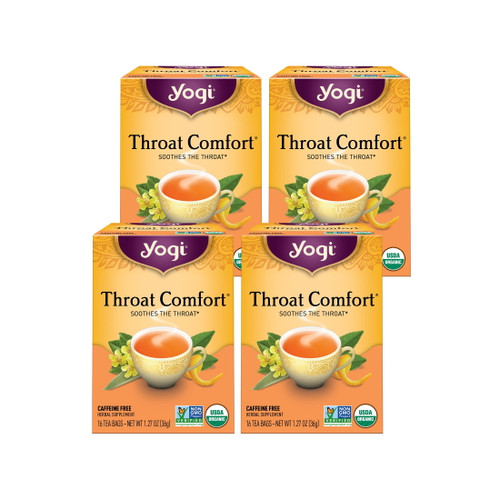 Yogi Tea Throat Comfort, Organic Herbal Tea, Wellness Tea Bags, 4 Boxes Of 16
