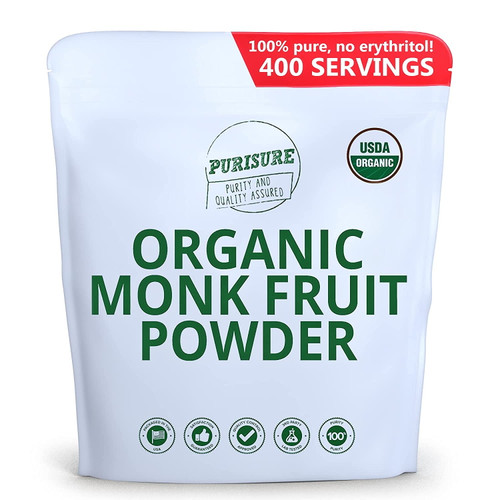 Purisure Monk Fruit Extract 125g (400 Servings), 100% Pure No Fillers, Sugar-free Natural Sweetener, Zero-calorie Zero-carb Sugar Substitute, Perfect For Low-sugar, Low-carb, Keto, Paleo Diets