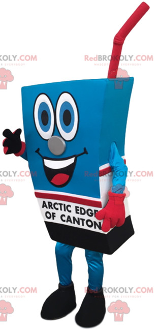 Mascot Brick Of Orange Juice Colored Blue And Red