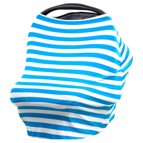 Jlika Baby Car Seat Canopy Cover And Stretchy Nursing Cover - Turquoise White Stripe