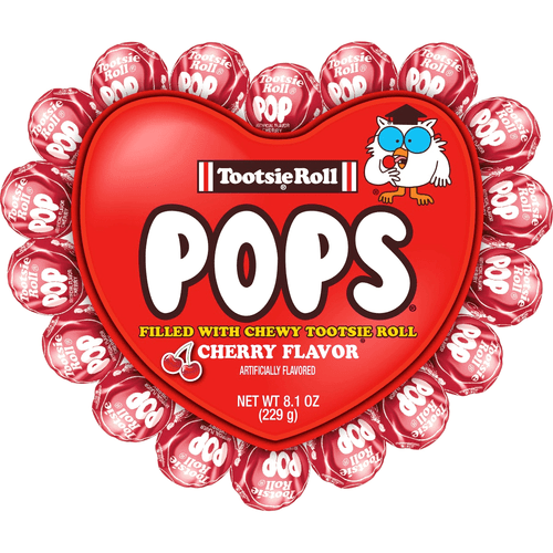 Valentine's Day Red Cherry Tootsie Pops, 18 Count Heart Shape Gift Box