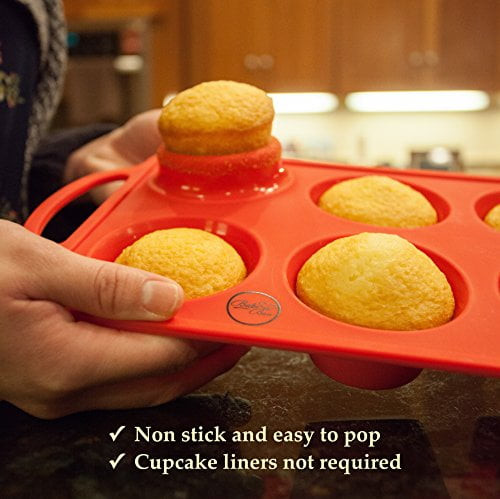 Silicone Muffin Pan & Cupcake Maker - 6 Cup Regular Size Sturdy Metal Handle - Perfect For Keto Paleo Vegan Muffin Recipes - Top Standard Size Nonstick Silicon Molds