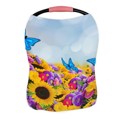 Abphqto Flowers Garden Sunflowers Asters Butterflies Nursing Cover Baby Breastfeeding Infant Feeding Cover Baby Car Seat Cover Infant Stroller Cover Carseat Canopy Breathable