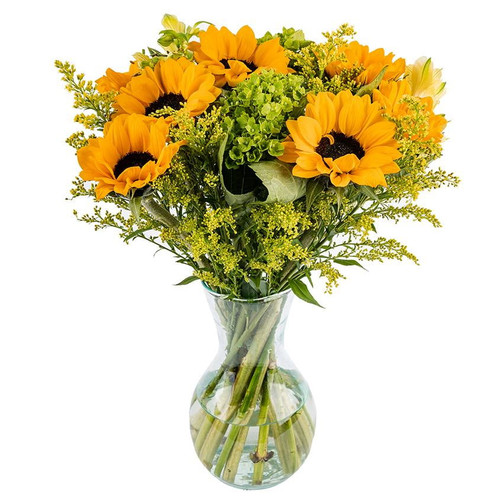 Sunny Day By Arabella Bouquets With Free Elegant, Hand-blown Glass Vase (fresh-cut Flowers, Yellow)
