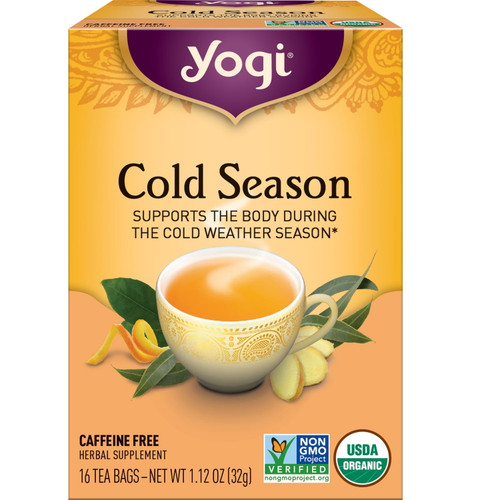 Yogi Tea Cold Season, Caffeine Free Organic Herbal Tea, Wellness Tea Bags, 1 Box Of 16