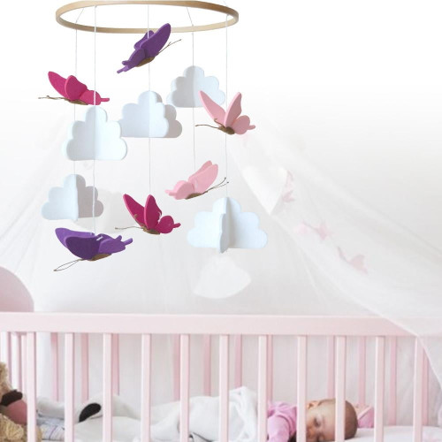 Ankishi Crib Mobile With Felt Colorful Butterfly Cloud Tree Wind Chime Baby Bed Decoration