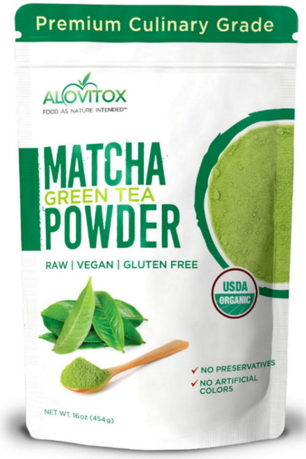 Alovitox Organic Matcha Green Tea Powder | Baking, Lattes, Smoothies | Antioxidants Culinary Grade Vitamin C (16oz)