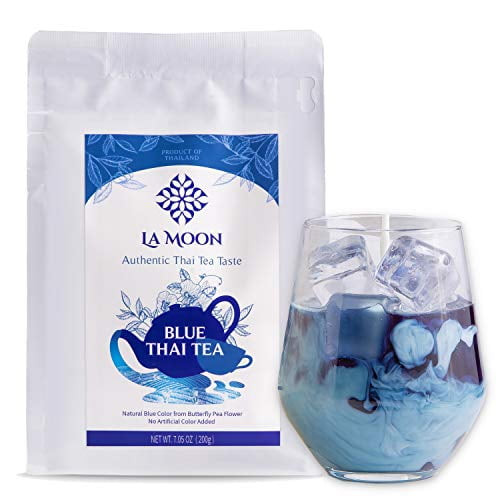 La Moon Tea- Blue Thai Tea, Traditional Loose Leaf Thai Tea Mix From Butterfly Pea Flower And Assam Black Tea, 100% Natural No Food Dye, Homemade Blue Thai Ice Tea, Thai Tea Latte, Boba Tea (7.05 Oz.)