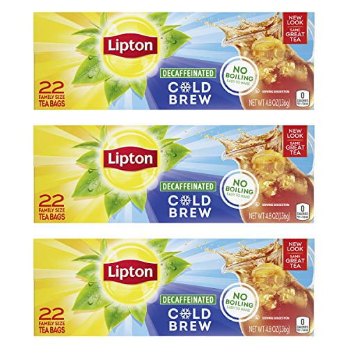 Lipton Cold Brew Family Black Iced Tea Unsweetened Decaffeinated Tea Bags 22 Ct, Pack Of 3