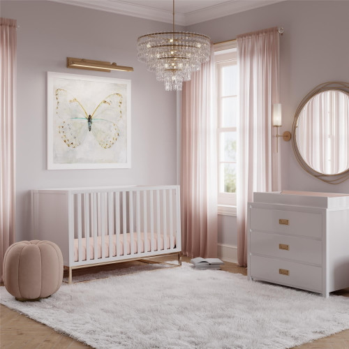 Little Seeds Haven 3 In 1 Convertible Wood Crib With Metal Base, White With Gold Base