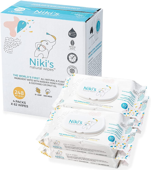 Niki's Natural Baby Wipes | Organic Baby Wipes Sensitive | Made With Manuka Honey And Coconut Oil | Ewg Verified | 248 Wipes (4 Pack X 62 Wipes)