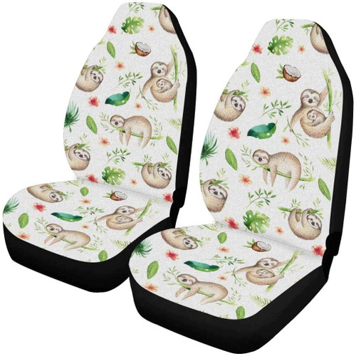 Zhanzzk Set Of 2 Car Seat Covers Baby Sloth Nursery Boho Tropical Palm Tree Leaves Universal Auto Front Seats Protector Fits For Car,suv Sedan,truck