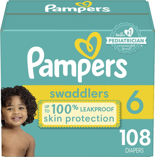 Diapers Size 6, 108 Count - Pampers Swaddlers Disposable Baby Diapers, (packaging May Vary)