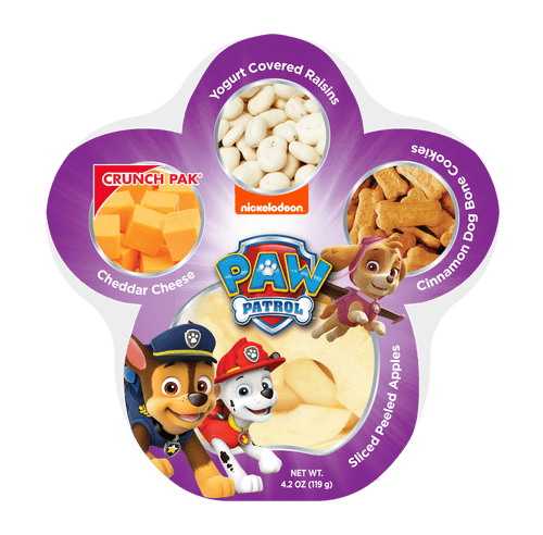 Crunch Pak Snack Featuring Paw Patrol With Sweet Sliced Apples, Yogurt Covered Raisin, Cheddar Cheese And Cinnamon Dog Bone Cookies