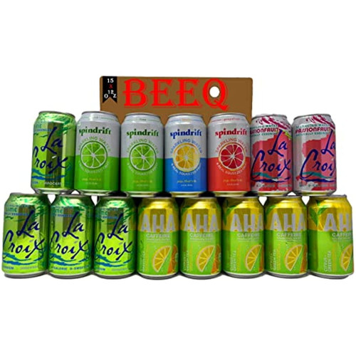 Beeq Box Variety Sparkling Water|3 Different Brands| 5 Different Flavors|citrus + Green Tea Flavored Water, Lime, Passionfruit,grapefruit, Lemon|unsweetened, No Added Sugar, Gluten-free, Non-gmo,