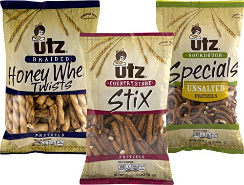 Utz Honey Wheat Twist, Stix & Unsalted Sourdough Pretzel Variety 3- Pack (16 Oz. Bags)