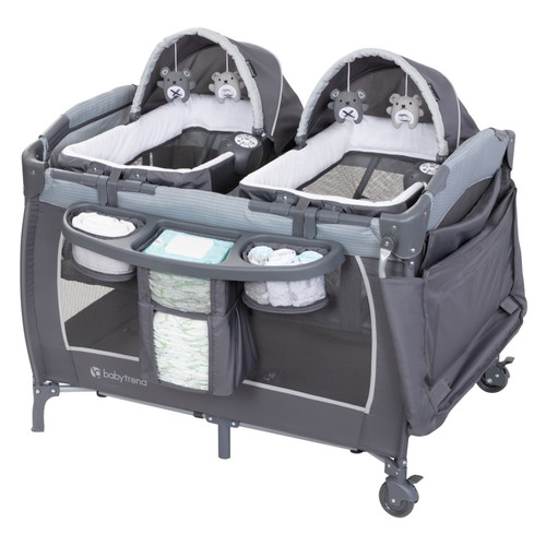 Baby Trend Lil Snooze Deluxe Iii Nursery Center Playard For Twins With Travel Bag – Cozy Grey