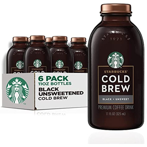 Starbucks Cold Brew Coffee, Black Unsweetened, 11 Oz Glass Bottles, 6 Count