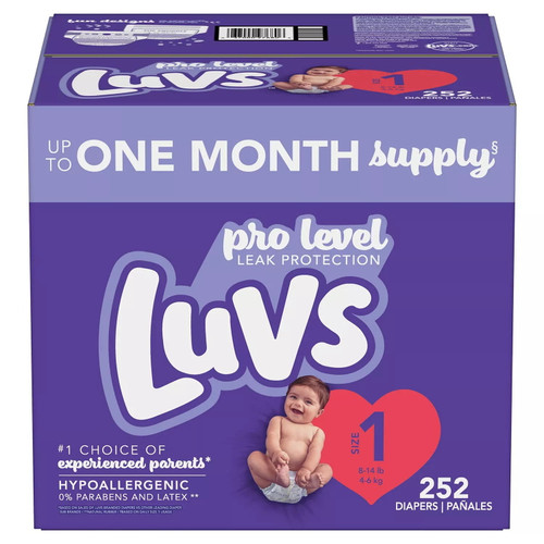 Luvs Pro Level Leak Protection Diapers (size 1 - 252ct. "8 - 14 Lb." )