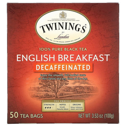 Twinings, English Breakfast, Black Tea, Decaffeinated, 50 Tea Bags, 3.53 Oz