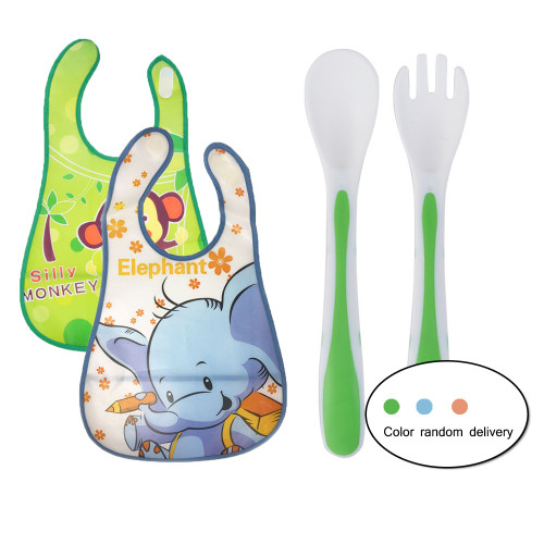 Dicasser 3pcs Waterproof Rice Pocket Cutlery Set Sleeveless Bib Spoon Fork