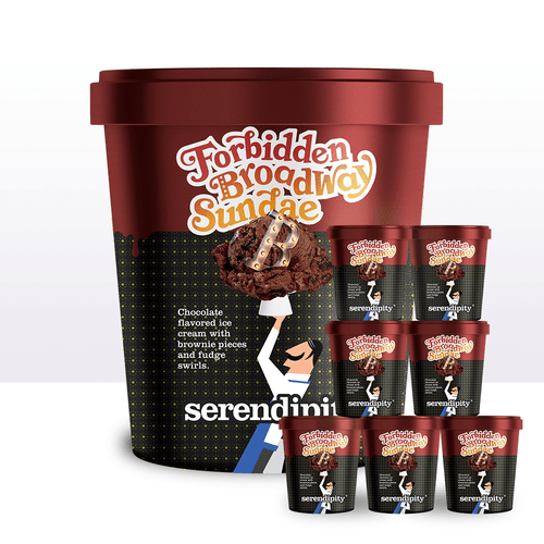 Serendipity Ice Cream, Forbidden Broadway Sundae, Chocolate Ice Cream With Brownie Pieces, 16 Ounce Frozen Pints, 8 Total Pints - Super Premium Ice Cream, Decadent Full Flavor Ice Cream Treats