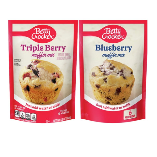 Betty Crocker Ready To Bake Triple Berry And Blueberry Muffin Mix Set, 6.5 Oz Home Baked Muffins Great Meal Snacks Or Even Desserts Pack Of 2
