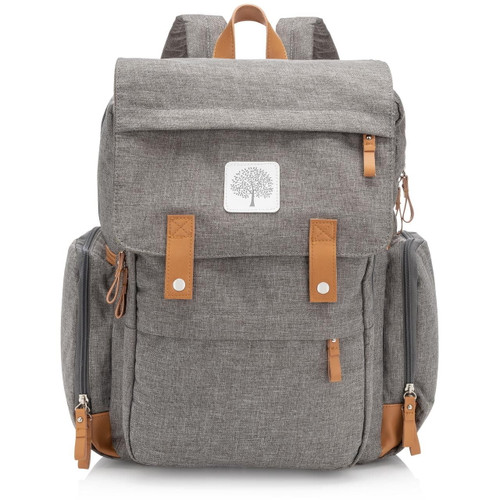 Parker Baby Diaper Backpack - Insulated Pockets, Stroller Straps, & Changing Pad Included - Solid Gray