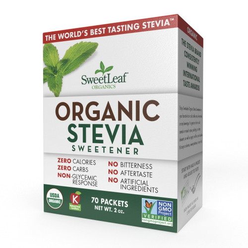Sweetleaf Organic Stevia Powder Packets Sugar Substitute, 70 Count