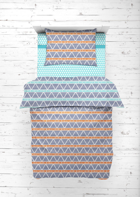 Bacati - Liam Aztec Aqua/orange/navy Triangles 100% Cotton Muslin 4-piece Toddler Bedding Set