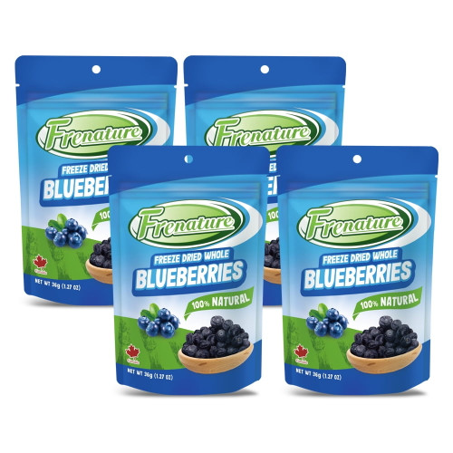 Frenature Freeze Dried Blueberry, 100% Natural Freeze Dried Fruits, Canada Grade A Whole Dried Blueberries No Sugar Added, Camping Food & Healthy Snacks, Gluten Free And Vegan, 1.27 Ounce (pack Of 4)